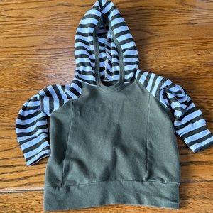 Infant long sleeve hoodie.  Size 12-18 months.  Solid green with striped hood